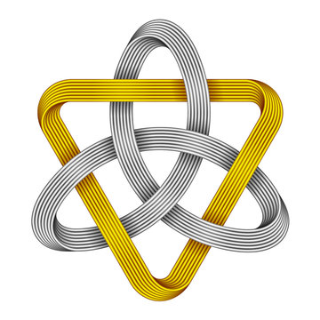 Triquetra with triangle made of intersected strips. Celtic trinity symbol. Vector illustration.
