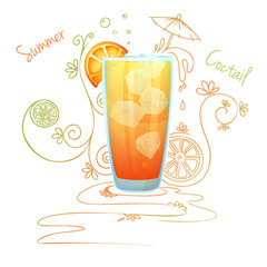 Realistic cocktail on a white background with a doodle, pattern. Vector