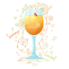 Realistic cocktail on a white background with a doodle, pattern. Vector