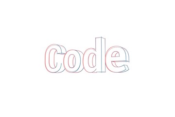 Code - 3D Text - Words with colored lines tilde and orange on white