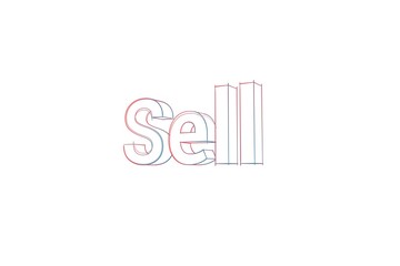 Sell - 3D Text - Words with colored lines tilde and orange on white