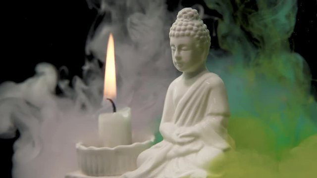 Gautama Buddha with Colorful Smoke