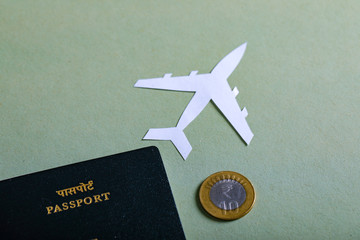 travel concept , Indian passport with paper airplane