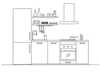 Sketch of the kitchen front view. Vector - 267557828