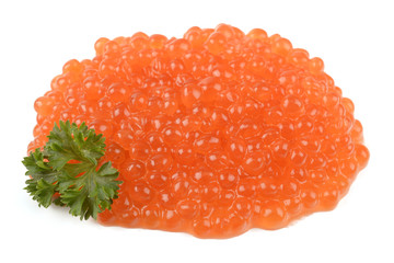 red caviar on white background