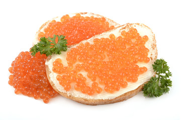 red caviar on white background