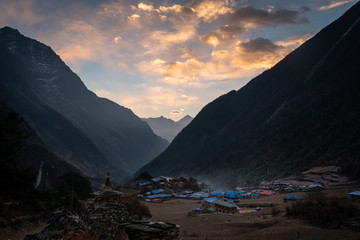 Lho village in Manaslu circuit trek, Himalayas mountain, Nepal