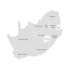 Fototapeta na wymiar Vector isolated illustration of simplified administrative map of South Africa. Borders and names of the provinces (regions). Grey silhouettes. White outline