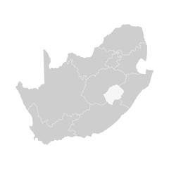 Vector isolated illustration of simplified administrative map of South Africa. Borders of the provinces (regions). Grey silhouettes. White outline