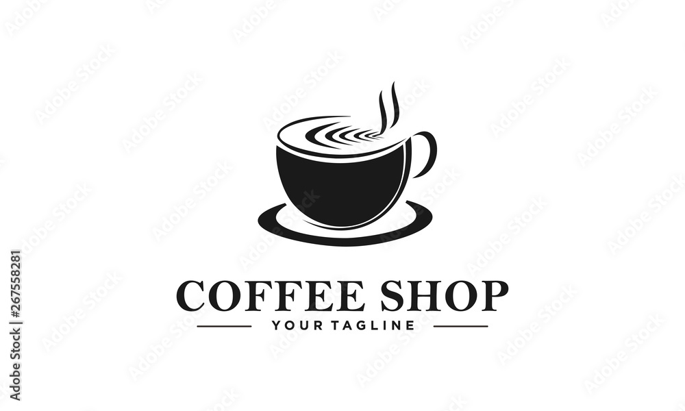 Wall mural coffee shop retro logo design with a cup