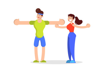 Woman and man doing sport exercise. Training in the gym