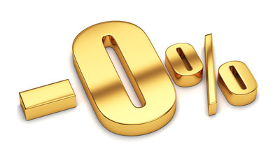 3d render illustration. Golden zero percent on a white background.