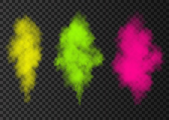Yellow, green, pink  smoke explosion special effect  isolated on transparent background.