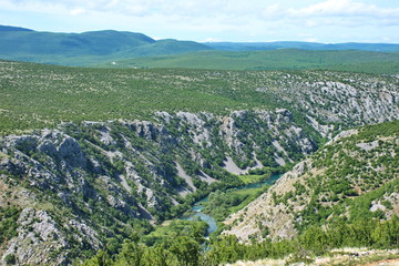 High angle view of the river canyon in Croatia