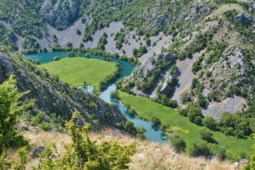 High angle view of the river canyon in Croatia