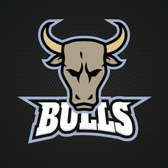 Modern professional bull logo for a sport team. Vector logo on a dark background.