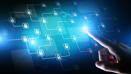 Blockchain cryptography technology, fintech and internet concept on virtual screen.