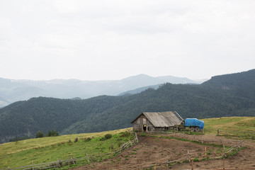 Old wooden house on mountain hill