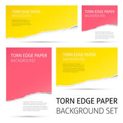 Torn edge paper background set. Colorful vector templates.