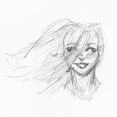 Fototapeta premium head of happy girl with hair fluttering in wind