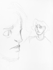 sketches of male head and face by black pencil