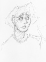 sketch of head of teenager with incredulous face