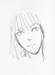 simple sketch of head of girl hand drawn by pencil