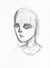 sketch of head of girl with large eyes