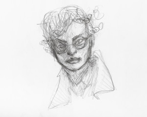 Fototapeta premium sketch of boy head with spectacles and curly hair