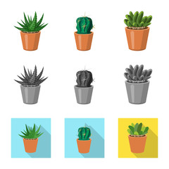 Isolated object of cactus and pot symbol. Set of cactus and cacti stock symbol for web.