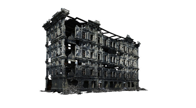 Building ruins. Isolated on white background. 3D Rendering, Illustration.
