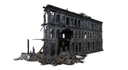 Building ruins. Isolated on white background. 3D Rendering, Illustration.