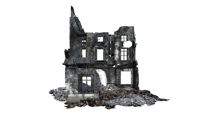 Fototapeta premium Building ruins. Isolated on white background. 3D Rendering, Illustration.