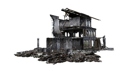 Building ruins. Isolated on white background. 3D Rendering, Illustration.
