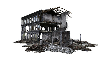 Building ruins. Isolated on white background. 3D Rendering, Illustration.