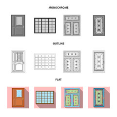 Vector illustration of door and front icon. Collection of door and wooden stock vector illustration.