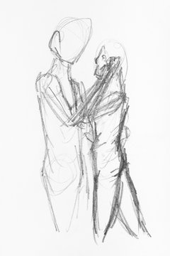 sketch of couple hand drawn by black pencil