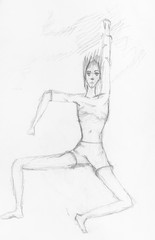 Fototapeta na wymiar sketch of boy making sport exercise by pencil