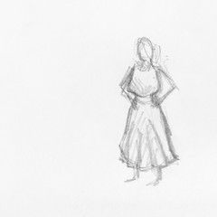 sketch of female figure in long rural dress
