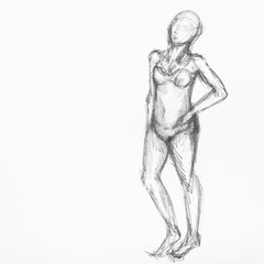 Fototapeta na wymiar sketch of female figure in swimming suit