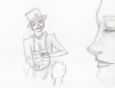 sly illusionist in top hat hand drawn by pencil