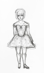 sketch of girl in wide short party dress