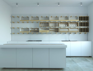 3d rendering of white eco style kitchen cabinet