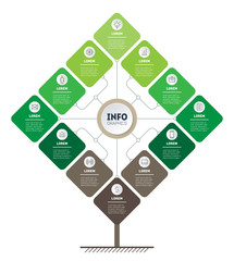 Vector infographic of technology or education process with 12 points. Web Template of tree, info chart or diagram. Vertical eco Business presentation concept with 12 options.