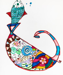 decorated ladle-bowl shaped as scoop with fish