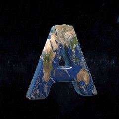 Earth uppercase letter A isolated on dark space background. © Whitebarbie