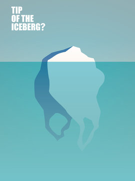 Plastic waste pollution in oceans and seas vector concept. Bag as iceberg. Symbol of natural enviromental disaster, human destroying nature, animal habitats.