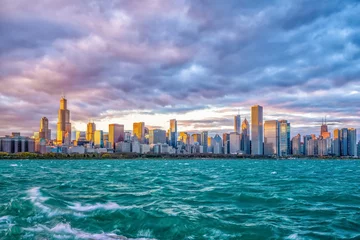 Poster Downtown chicago skyline at sunset in Illinois © f11photo