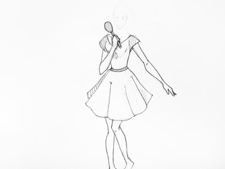 dancing girl in short wide dress with microphone