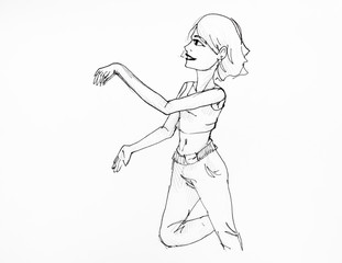 portrait of a dancing girl in jeans and top